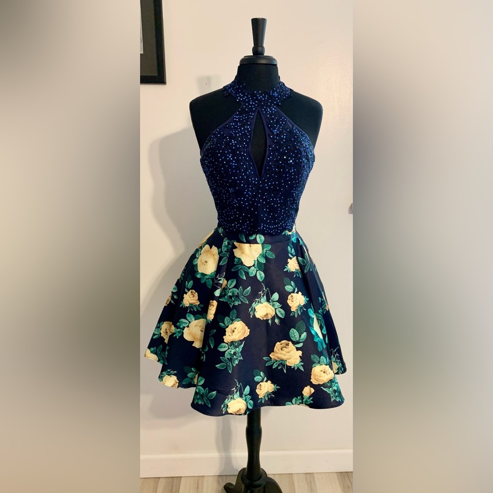 Halter Dress 2 piece dress Floral Skirt formal gown cocktail attire guest dress